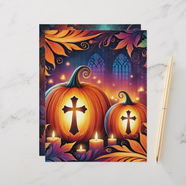 Christliches Halloween Pumpkins Scrapbook Paper (Vorderseite/Rückseite Beispiel)