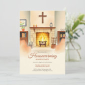 Christliches Haus Erwärmung Gemütlicher Kamin Aben Einladung (Stehend Vorderseite)