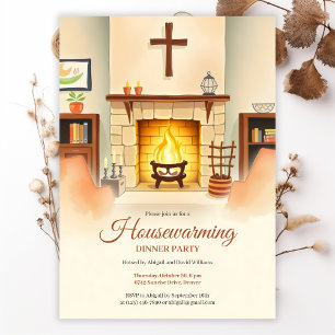 Christliches Haus Erwärmung Gemütlicher Kamin Aben Einladung