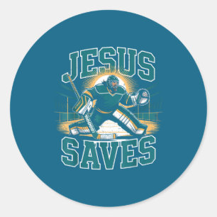 Christliches Hockey Jesus Rettet Torwart Humor Rel Runder Aufkleber