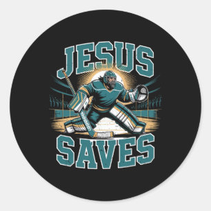 Christliches Hockey Jesus rettet Torwart Humor Rel Runder Aufkleber