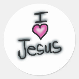 Christliches "I Liebe Jesus" rosa Herz Runder Aufkleber