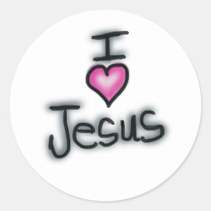 Christliches 'Ich liebe Jesus' rosa Herz Runder Aufkleber