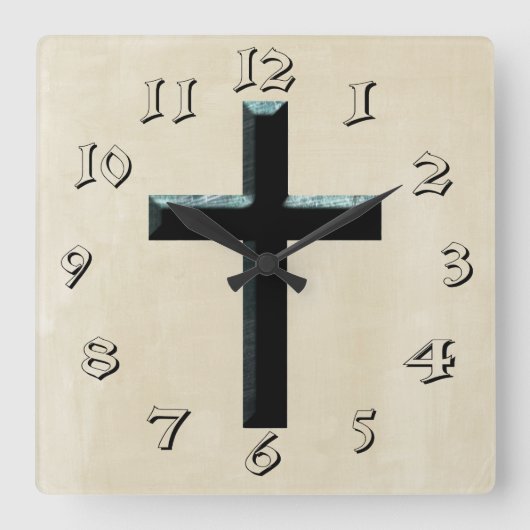 Christliches Jesus-Kreuz Quadratische Wanduhr (Vorderseite)