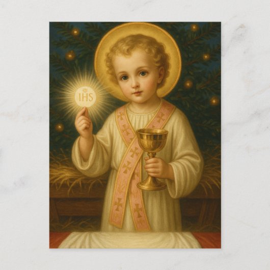 Christliches Kind mit Eucharistischer Weihnachtska Postkarte (Vorderseite)