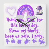 Christliches Kindergebet Lila & rosa | Quadratische Wanduhr (Vorderseite)