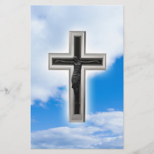 Christliches Kreuz am Hintergrund des blauen Flyer