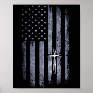 Christliches Kreuz Amerikanische Flagge Grunge Gla Poster