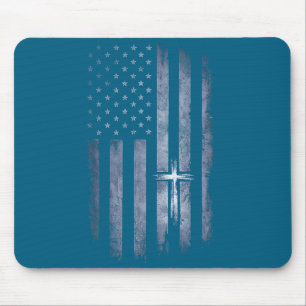 Christliches Kreuz Amerikanische Flagge Grunge Gra Mousepad