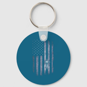 Christliches Kreuz Amerikanische Flagge Grunge-Kun Schlüsselanhänger
