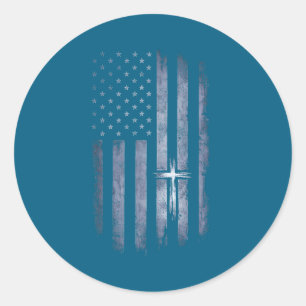 Christliches Kreuz Amerikanische Flagge Grunge Runder Aufkleber