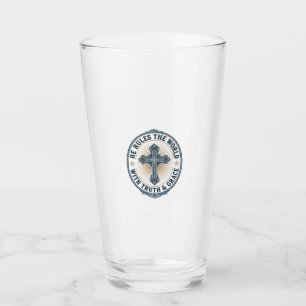 Christliches Kreuz Er regiert die Welt Glas