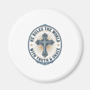 Christliches Kreuz Er regiert die Welt Magnet