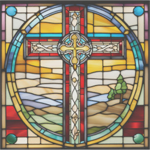 Christliches Kreuz Faux-Buntglas-Aufkleber Aufkleber