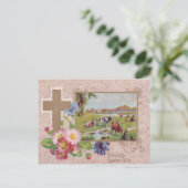 Christliches Kreuz Gänseblümchen Kuhweide Postkarte (Stehend Vorderseite)