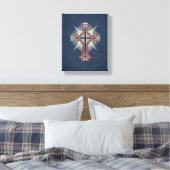 Christliches Kreuz geblüht blau und rot Leinwanddruck (Insitu (Schlafzimmer))