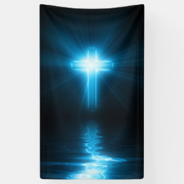 Christliches Kreuz im blauen Licht Banner