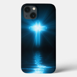 Christliches Kreuz im blauen Licht Case-Mate iPhone Hülle