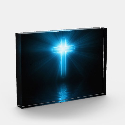 Christliches Kreuz im blauen Licht Fotoblock (Links)