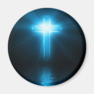 Christliches Kreuz im blauen Licht Magnet