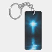 Christliches Kreuz im blauen Licht Schlüsselanhänger (Vorderseite links)