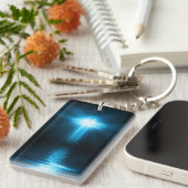 Christliches Kreuz im blauen Licht Schlüsselanhänger (Vorderseite rechts)