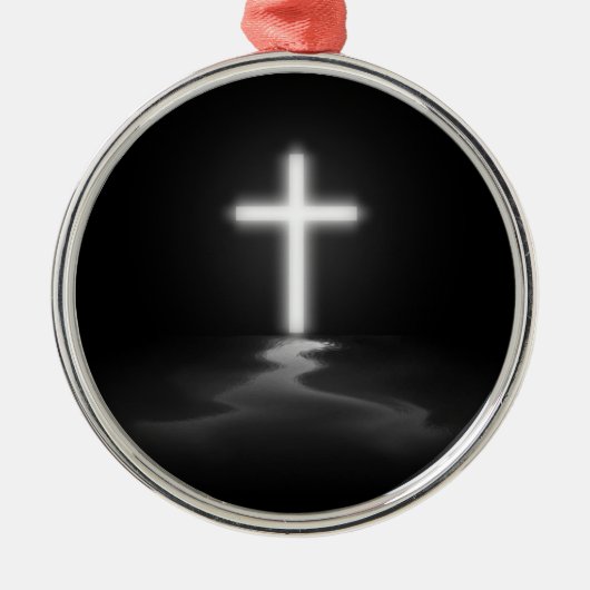 Christliches Kreuz im Nebel Ornament Aus Metall (Vorne)