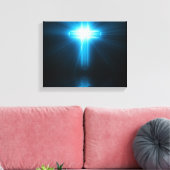 Christliches Kreuz in blauem Licht Leinwanddruck (Insitu (Wohnzimmer))