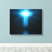 Christliches Kreuz in blauem Licht Leinwanddruck (Insitu (Holzboden))
