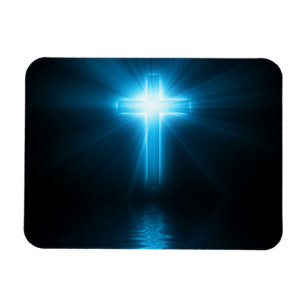 Christliches Kreuz in blauem Licht Magnet