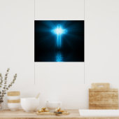 Christliches Kreuz in blauem Licht Poster (Küche)