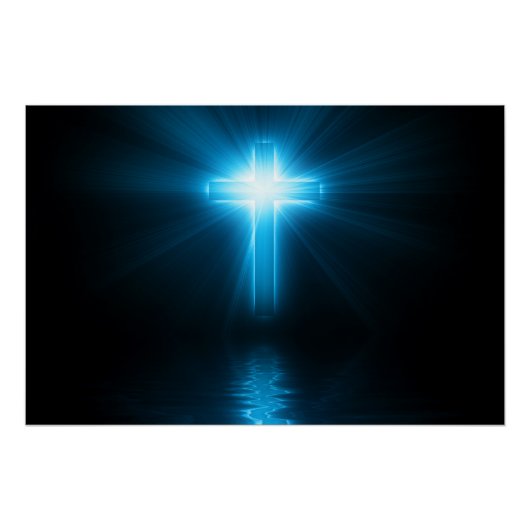 Christliches Kreuz in blauem Licht Poster (Vorderseite)