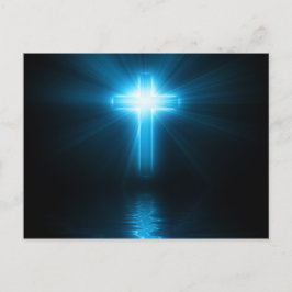 Christliches Kreuz in blauem Licht Postkarte