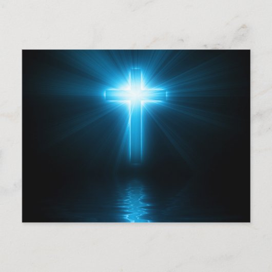 Christliches Kreuz in blauem Licht Postkarte (Vorderseite)