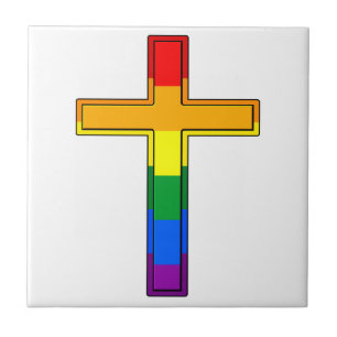 Christliches Kreuz in Farben der Gay-Pride-Flagge Fliese