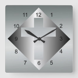 Christliches Kreuz in Silber Quadratische Wanduhr