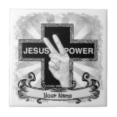Christliches Kreuz Jesus Power Fliese (Vorderseite)