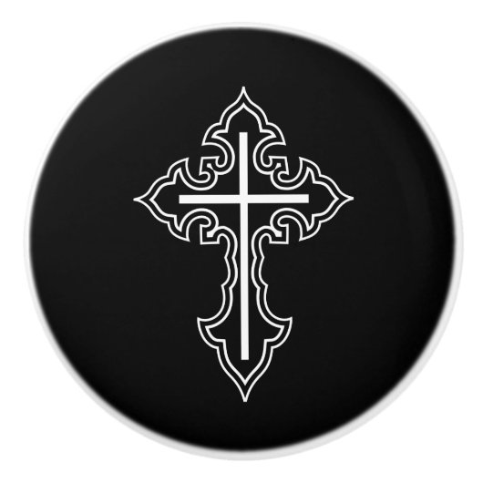 Christliches Kreuz Keramikknauf (Vorderseite)