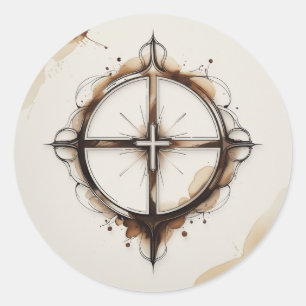 Christliches Kreuz-Kompass-Aufkleber Runder Aufkleber