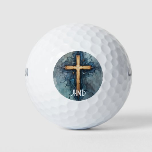 Christliches Kreuz Kruzifix mit Monogramm Golfball (Vorderseite)
