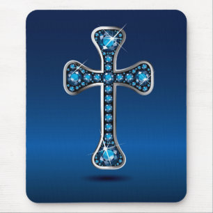 Christliches Kreuz mit "Aquamarine"-Steinen Mousepad