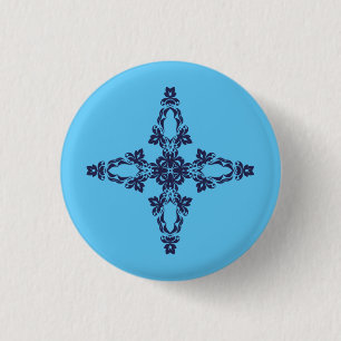 Christliches Kreuz mit blauem Ornament Button