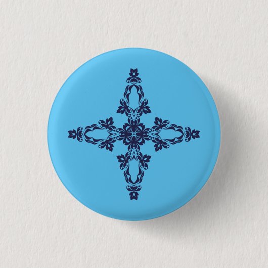Christliches Kreuz mit blauem Ornament Button (Vorderseite)