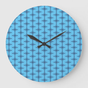 Christliches Kreuz mit blauem Ornament Große Wanduhr