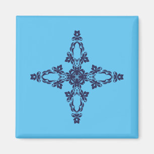 Christliches Kreuz mit blauem Ornament Magnet