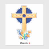 Christliches Kreuz mit Blume Aufkleber (Blatt)