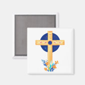 Christliches Kreuz mit Blume Magnet (Vorderseite/Rückseite)