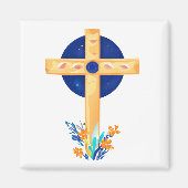 Christliches Kreuz mit Blume Magnet (Vorne)