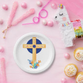 Christliches Kreuz mit Blume Pappteller (Party)