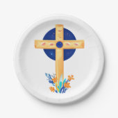 Christliches Kreuz mit Blume Pappteller (Vorderseite)